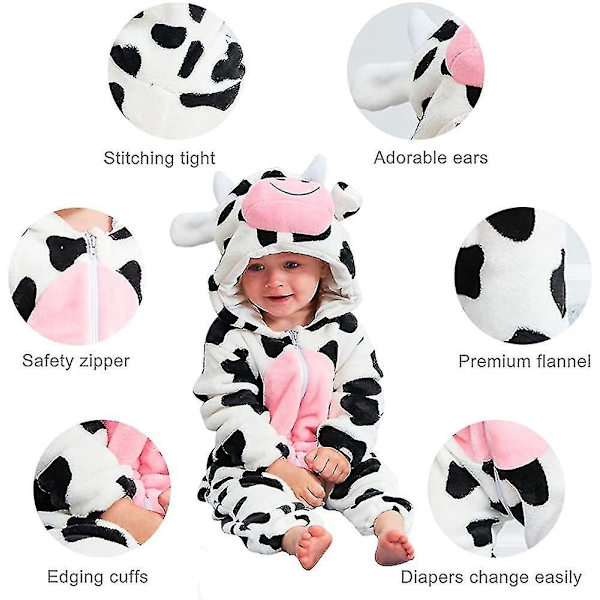 Unisex Vauvan Eläinpuku Talvi Syksy Flanelli Huppari Haalari Cosplay Cow 80