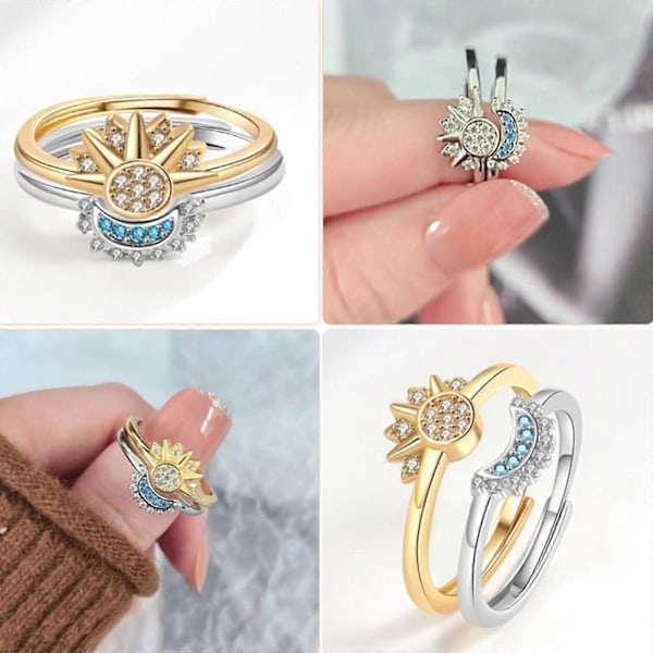 \"Sol Måne Ring Set för Alla Hjärtans Dag Presenter, Vänskapslöftesring, Sol och Måne Matchande Ringar\" [DB] SIZE 6