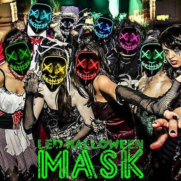Neon-ompeleet LED-naamio Langallinen Valoisa Puvustus Puhdistusjuhlat Cosplay Halloween-naamiot White