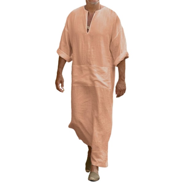 Herre arabiske muslimske Long Robe Clothes Casual Midtøsten Islamsk Thobe Kaftan Robes Orange S