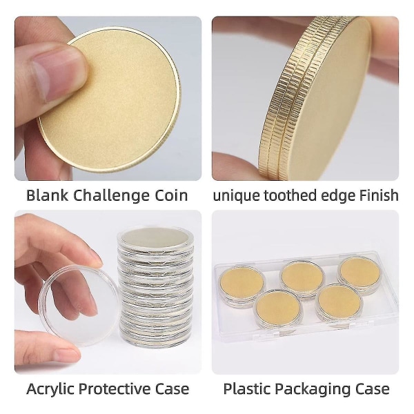 10 stk Blanke Mynter for Gravering, 40 mm i Diameter med Akrylbeskyttelsesboks (messing)