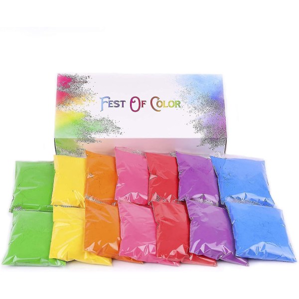 Kryc Festofcolor 14 paket, 50 g styck, 7 briljantfärgade Holi-pulver, pulver för fotografering, färgfest, holi-event, födelsedagsfest, regnbågsfest, P
