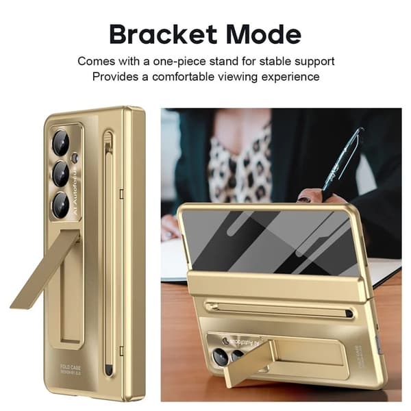 Mobilskal til Galaxy Z Fold7 med Skjermbeskytter og Stylus Hinge - Gull Guld 56