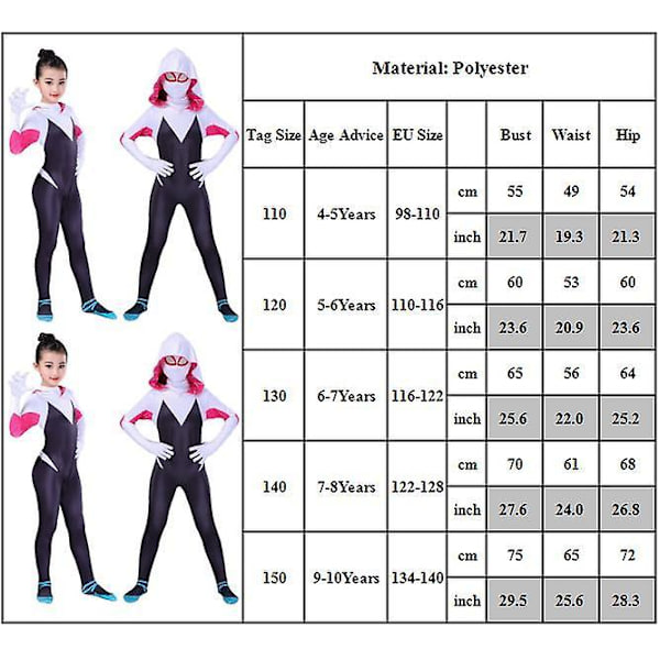 4-10-vuotiaiden tyttöjen Spider Gwen -naamiaisasu 9-10 Years