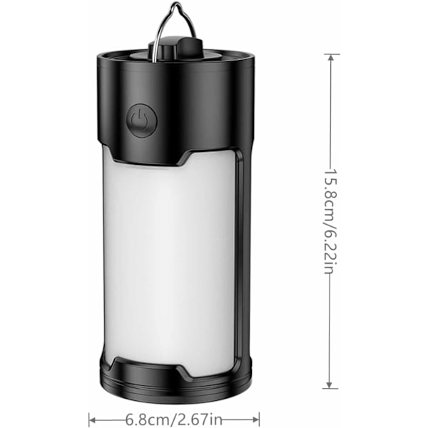 Batteridrevet campinglys for strømbrudd, hjemmeulykker, camping, fotturer, orkaner (batterier ikke inkludert), svart