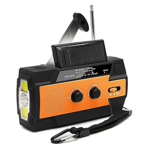 Högkvalitativ Säljknapp 4000maha AM/FM/NOAA Ficklampa Läslampa Handvev Solenergi Överlevnad Nödradio Orange
