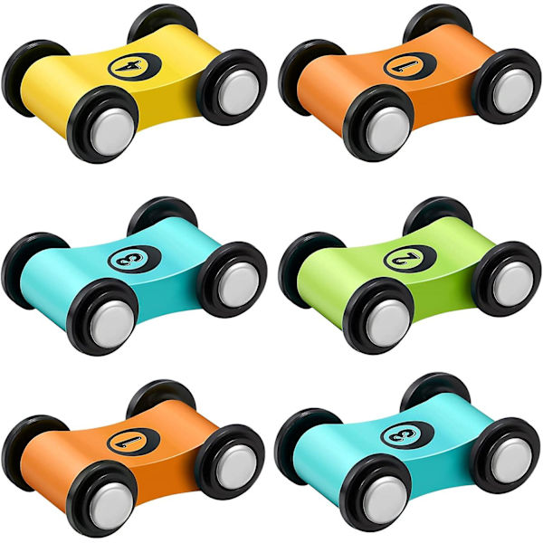 6 kpl Puinen Mini-Autot Puinen Auton Ramppi Rata Leikkikalut 1 - 2 - 3 Vuotiaille, Puinen Auton Ramppi Kilpa-autot Vaihtoautosetti Kilpailupalkinnot