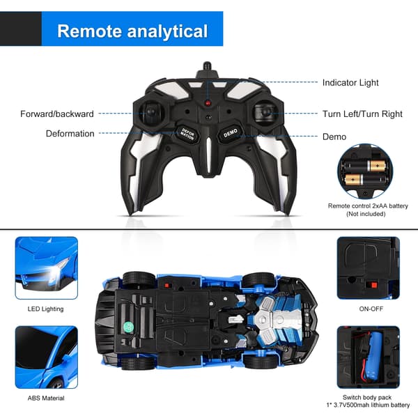 Fjernstyret Bil Transformationsrobot RC Biler til Børn 2.4Ghz 1:18 Roterende Stunt Racebil Blå