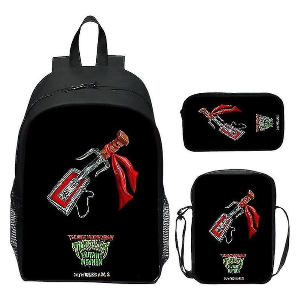 2024 New Teenage Mutant Ninja Turtles Skolväska Shoulder Pack Pennväska 3st 16" Ryggsäck Cartoon Printed Väskor Pojkar Födelsedagspresent Hög kvalitet T-12