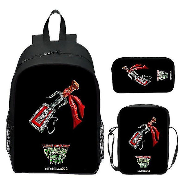 2024 Nya Teenage Mutant Ninja Turtles Skolväska Axelväska Pennväska 3-pack 16\" Ryggsäck Cartoon Tryckt Väskor Pojkar Födelsedagspresent Hög Kvalitet T-12