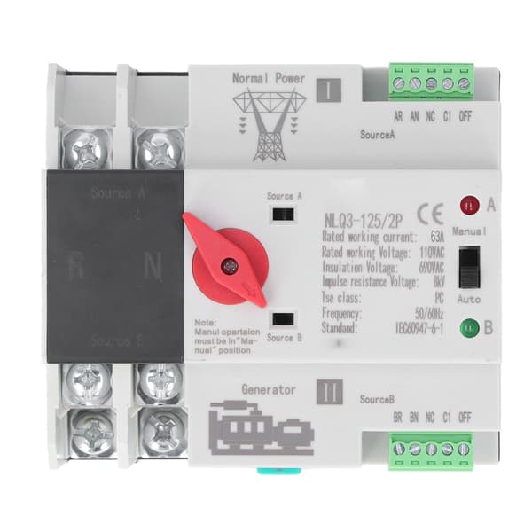 2P Dual Power Automatic Transfer Switch Generator Transfer Switch AC110V 50Hz 60Hz 63A