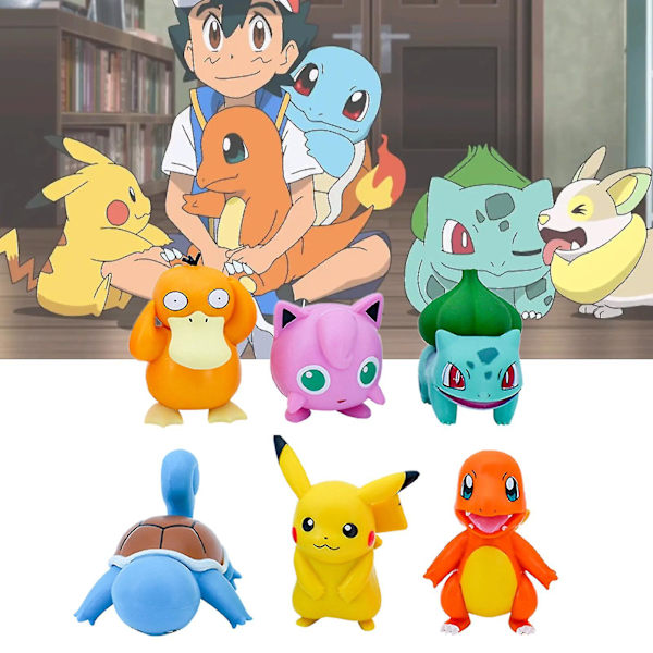 6 stk. Pokémon Figurer Super Søde Samleobjekter Mini Pikachus Squirtle Bulbasaur Psyduck Charmander Jigglypuff Figur Model Legetøj