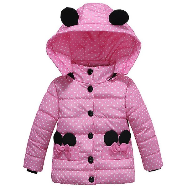 Børnepige polstret frakke varm pufferjakke Polka Dot hætteovertøj Pink 2-3 Years