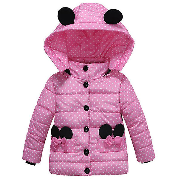 Pigebarnjakke med polstring, varm dunjakke med prikker, hætte, overtøj Pink 2-3 Years