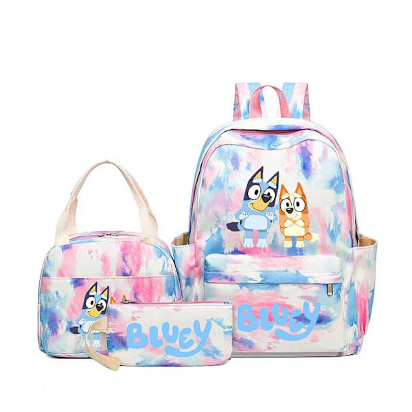 Bluey Ryggsäck i Casual Stil, Tre-Delad, Tryckt, College-Stil, Stor Kapacitet, för Mellanstadieelever