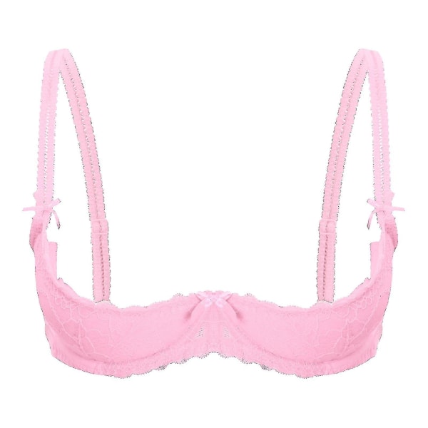 Dameundertøy med 1/2 kopp push-up, underwire, blonder, åpen brystkopp, justerbare stropper, svampfylte bh-topper Pink A L