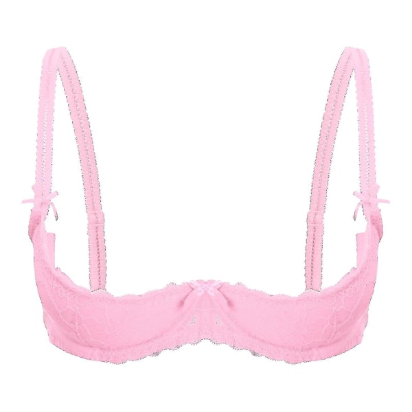 Dameundertøy med 1/2 kopp push-up, underwire, blonder, åpen brystkopp, justerbare stropper, svampfylte bh-topper Pink A L