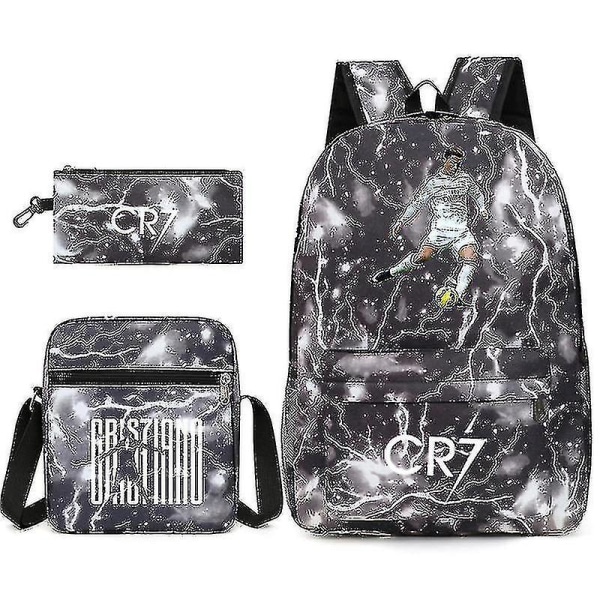 Fotballstjerne C Ronaldo Cr7 Ryggsekk med trykk rundt studenten Tredelt ryggsekk. Black thunder lightning 2 Shoulder bag shoulder bag