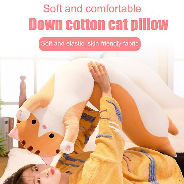 Pehmeä nukkuva kissafiguuri tyyny täytetty eläinnukke pitkä lieriömäinen pehmolelu lapsille Aikuinen Brown 70cm