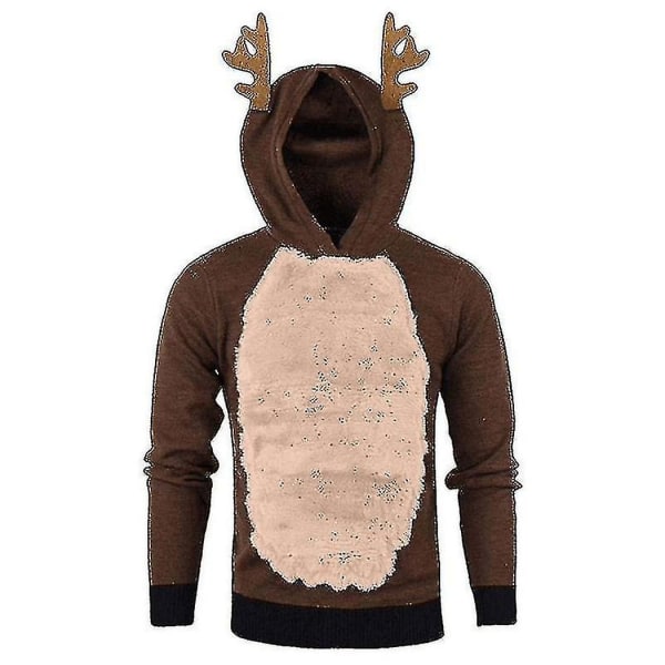 Mænd Christmas Hættetrøje Jumper Toppe Xmas Rudolph Reindeer Pullover Sweatshirt Coffee Pink 3XL