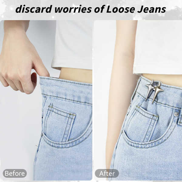 Par Jeans Knappar Pins, Fyruddig Stjärndesign Åtdragningsknappar, Justerbar och Syfri Metallbyxor Midjejusterare Silver