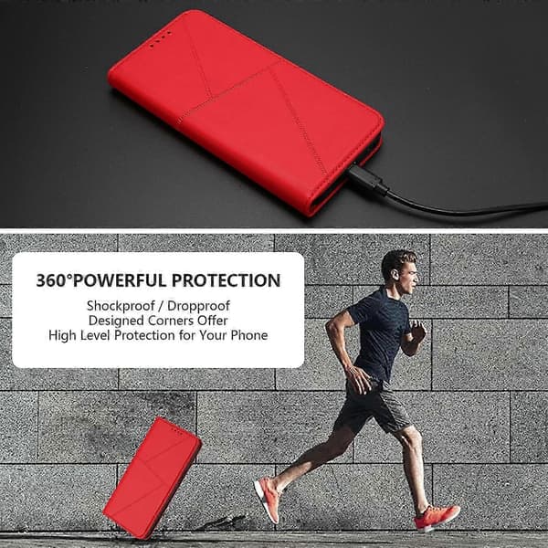 Kompatibelt plånboksfodral för iPhone 17 Pro Max, magnetisk stängning, läderfodral med stativ Red