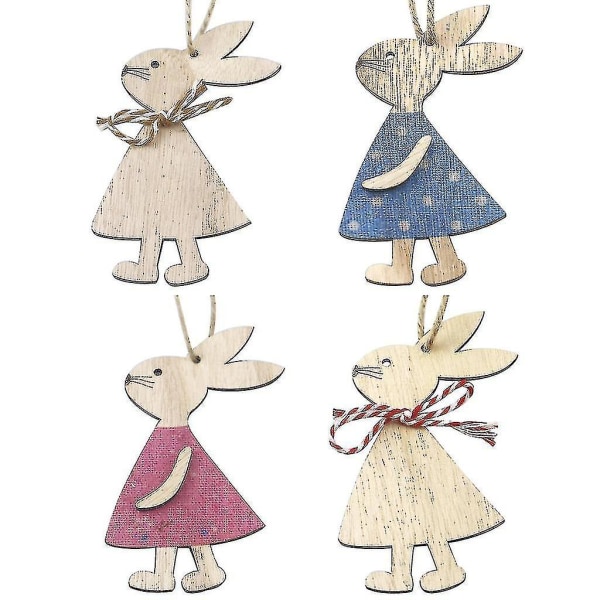 4st set påskkanin trähängen Hängande målning kanin trä hantverk Gör-det-själv-dekor påskdekorationer för hem barn present 2022 BLUE