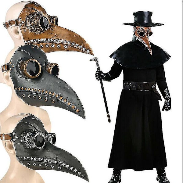 Mask Halloween Kostume Fugl Lang Næb Beak Pu Læder Steampunk Gray