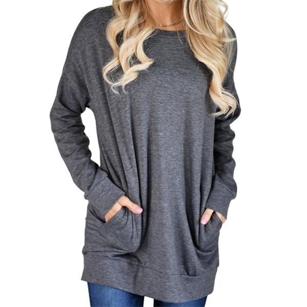 Pyöreäkauluksinen pitkähihainen kevyt ja ohut iholle miellyttävä pusero työmatkalle Dark Grey XXL