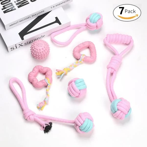 Interactive Pet Toys - Phoesky - 7 Pack - Bite Resistant - Cotton Rope - TPR