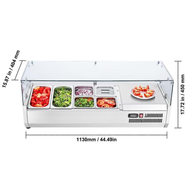 Kølebord til tilbehør, 140 W kølebord til tilbehør, med 2 1/3 beholdere og 4 1/6 beholdere, 304 rustfrit stål