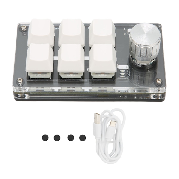 6-key Mini Keyboard with Knob, Blue Switch, Wired USB, Wireless Bluetooth, Dual Mode Connectivity, Programmable Mechanical Keyboard, White