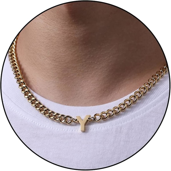 Indledende A-z cubanske kædekæde halskæde til drenge mænd kvinder brevvedhæng rustfrit stål 6,5 mm 18+2 tommer smykkegave Gold Y