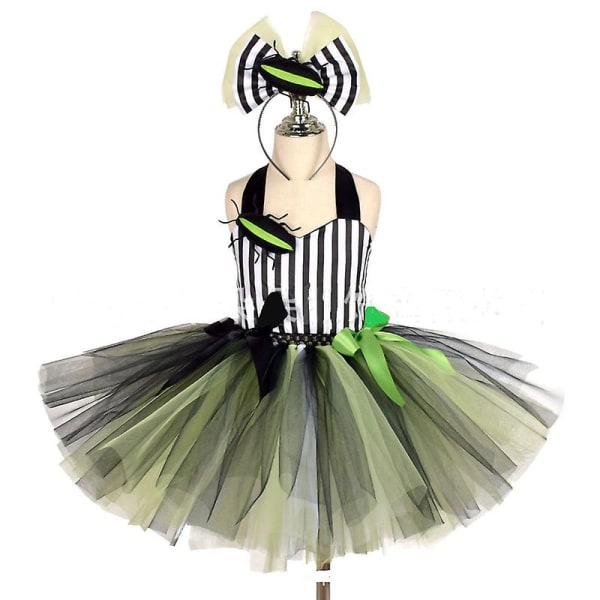 Halloween-kjole Beetle Juice Playsuit Barnekjole med Puff 9-10T