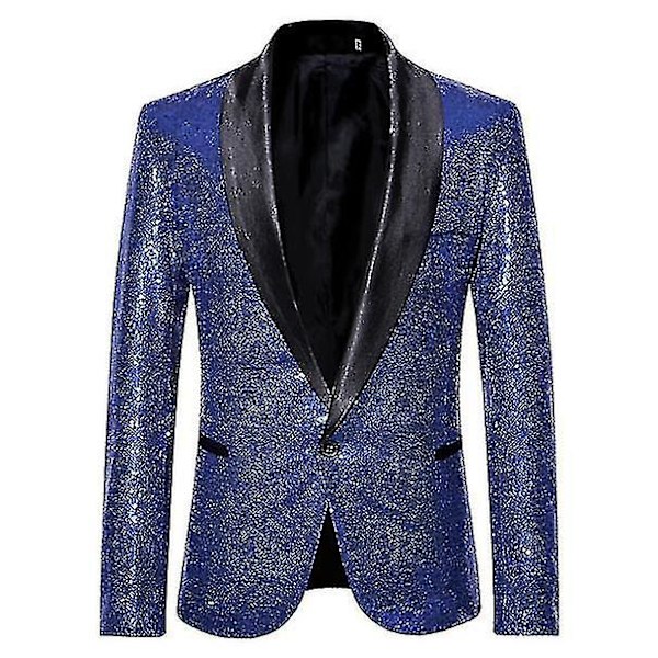 Herrar Mode Sequin Casual Blazer Bröllop Festdräkt Jacka blue M