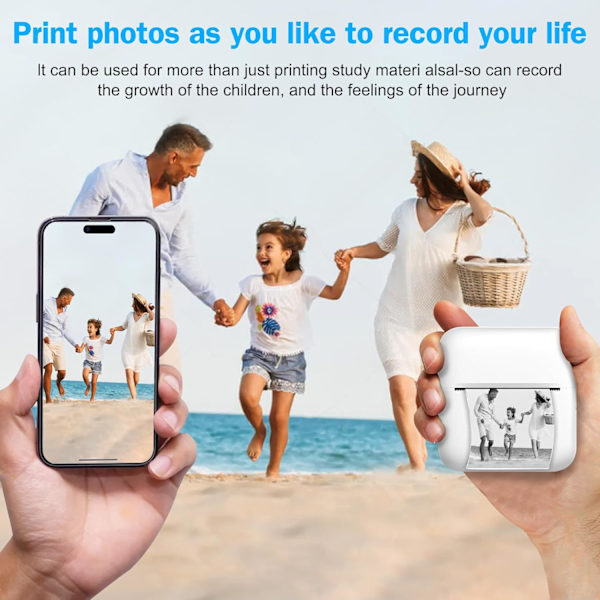Bluetooth Thermal Printer for Mobile Printing, Inkless Printing for Creative Stickers, Portable Printer with High-Resolution Prints, Versatile