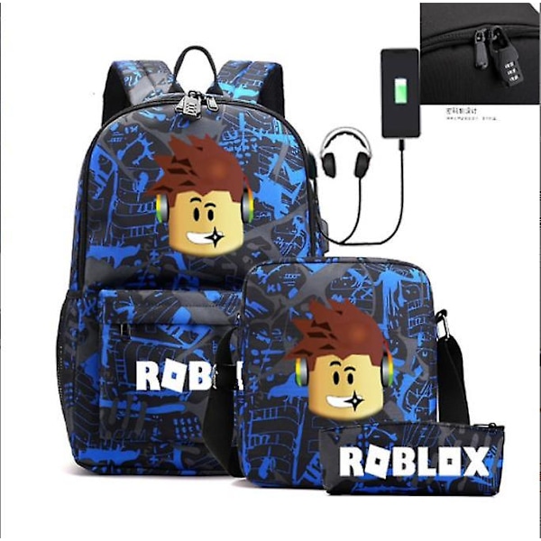 Roblox USB-lås mot stöld, ryggsäck för studenter, ungdomsryggsäck, casual ryggsäck, reseväska (styck/set) style 1