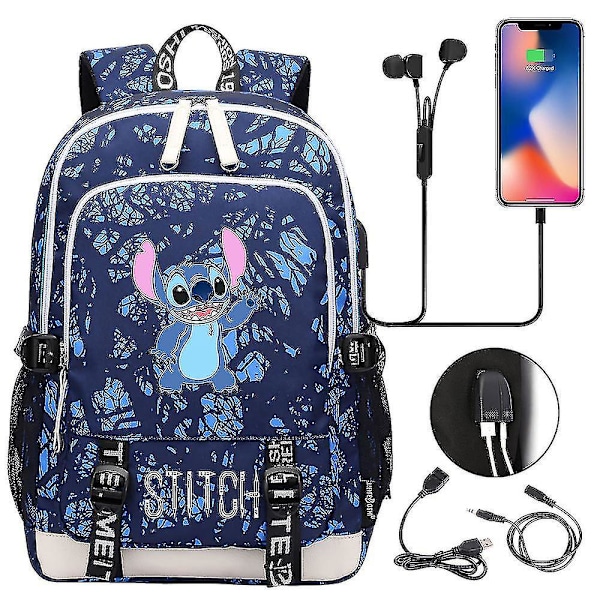 Stitch Reisebag, Skolebagg Med USB-Lading, Oxford Ryggsekk For Lilo Og Stitch-Fans, Tenåringers Laptopbag, Ideell Bursdagsgavebag 9