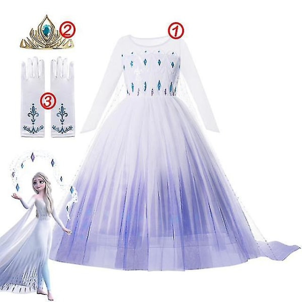 Girls" Frozen Princess -mekko: Paljetoitu mesh pallomekko Cosplay-peliin Elsa tai Anna 3PCS Elsa Dress Set1 11-12T (150)