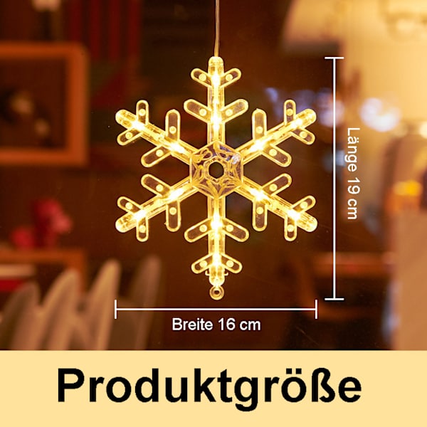 Set med 2 fönsterdekorationer hängande fönsterlampor med sugkopp LED varmvit batteridriven julbelysning snöflinga