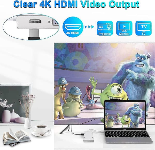 Usb C til Hdmi Dvi Vga Adapter, 4 i 1 Usb-c Hub til 4k Hdmi, Vga, Dvi Video Adapter, Han til Hun Multi-display Video Konverter