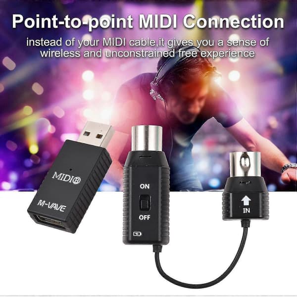 M-VAVE MS1 Mini langaton lähetysjärjestelmä MIDI langaton sovitin Plug and Play -tuki