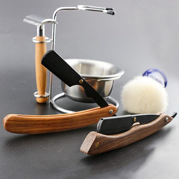 Håndbarbermaskine til mænd, lige kant, rustfrit stål, sammenklappelig barberblad