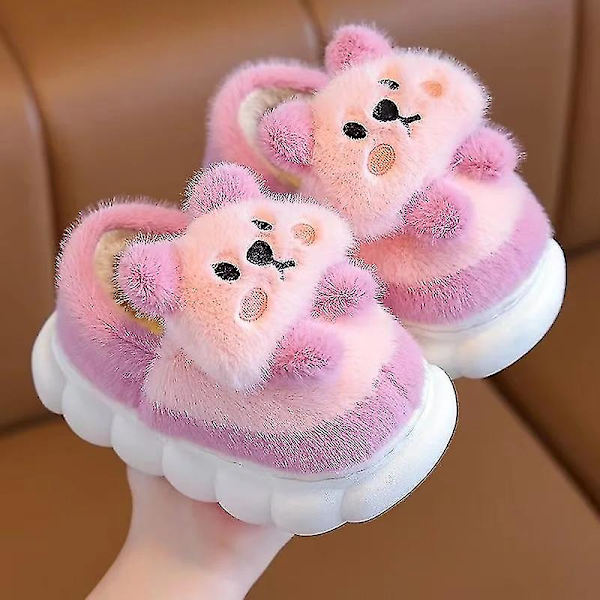 Barnens tecknade panda vintertofflor plyschdjur varma bomulls skor för pojkar och flickor inomhus hushåll fluffiga tofflor b2 26-27 Inner 16.5CM
