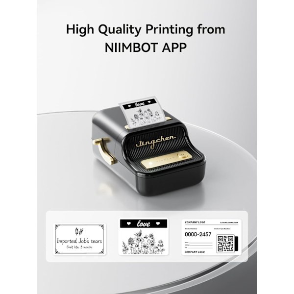 B21 Label Printer, Mini Adhesive Label Printer, Label Width 20-50 mm, Retro Bluetooth Label Printer for Office Organization Nero
