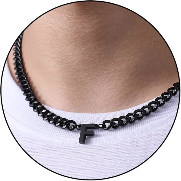 Initial A-z Cuban Link Chain Halsband För Pojkar Män Kvinnor Brevhänge Rostfritt stål 6,5 mm 18+2 Inches Smycken Present Black F