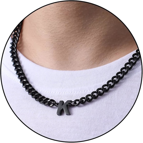 Initial A-z Cuban Link Chain Halsband För Pojkar Män Kvinnor Brevhänge Rostfritt stål 6,5 mm 18+2 Inches Smycken Present Black K