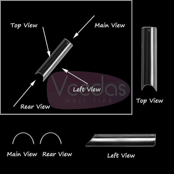 Ekstra Lange C-Buede Negletips Halv Dækning, 100 stk Ekstra Lange Straight Square Tips