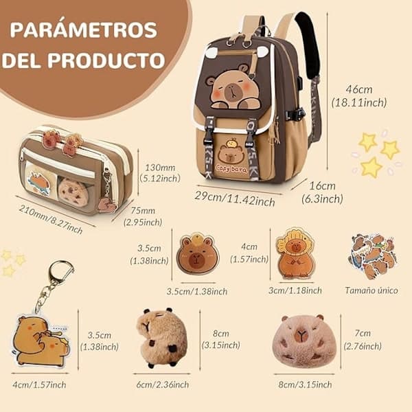 Cute Waterproof Nylon Backpack with Capybara, Includes 11 Small Gifts, Cute Capybara Shape, Cute Large Kids Backpack for School