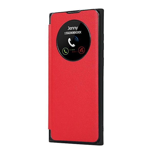Smart Sleep/Vågn Op Funktion Visningsvindue Premium Læder Flip Etui Til Samsung Galaxy S24 Ultra/s24 Plus/24 Med Kortlomme Støttefod Red S24 Plus